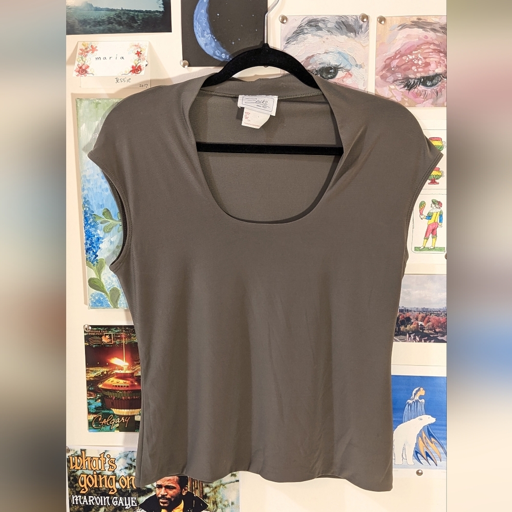Muted olive green Cap Sleeve Shirt